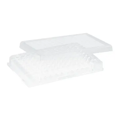 Micro test plate, 96 well, slip-on lid, round base, PS, transparent