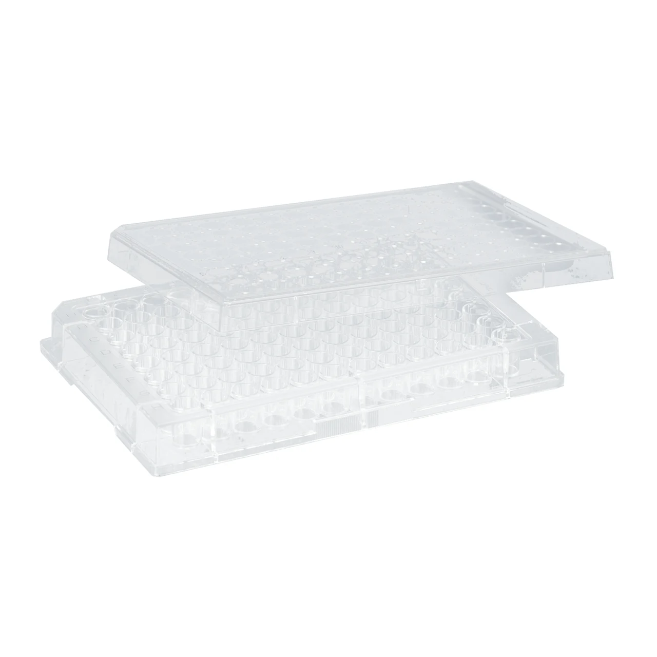 Micro test plate, 96 well, slip-on lid, flat base, PS, transparent