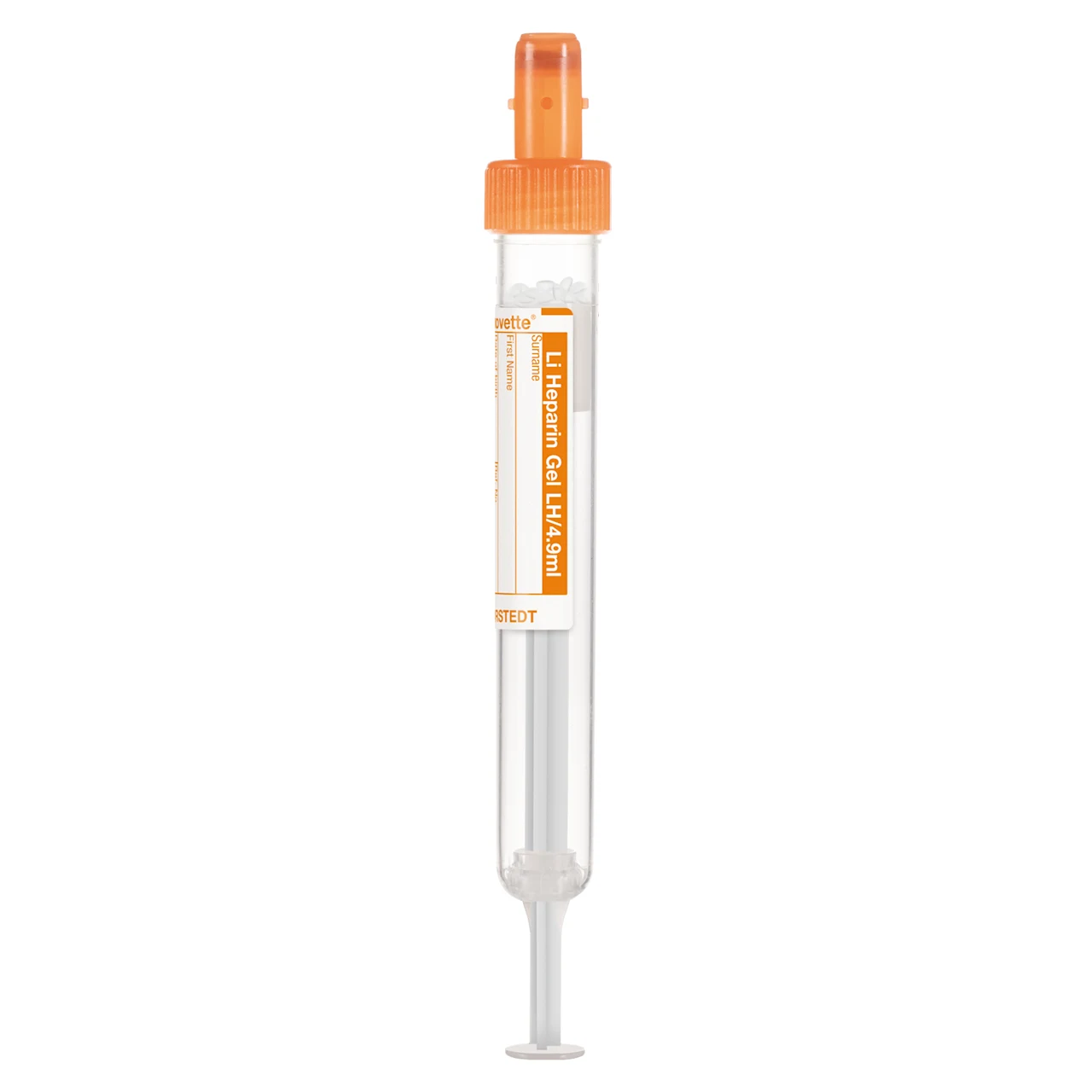 S-Monovette® Lithium heparin gel LH, 4.9 ml, cap orange, (LxØ): 90 x 13 mm, with paper label