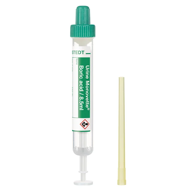 Urin-Monovette®, Борная кислота, 8,5 мл, Крышка зеленый(-ая), (ВxØ): 92 x 15 мм, 64 шт./Пакет