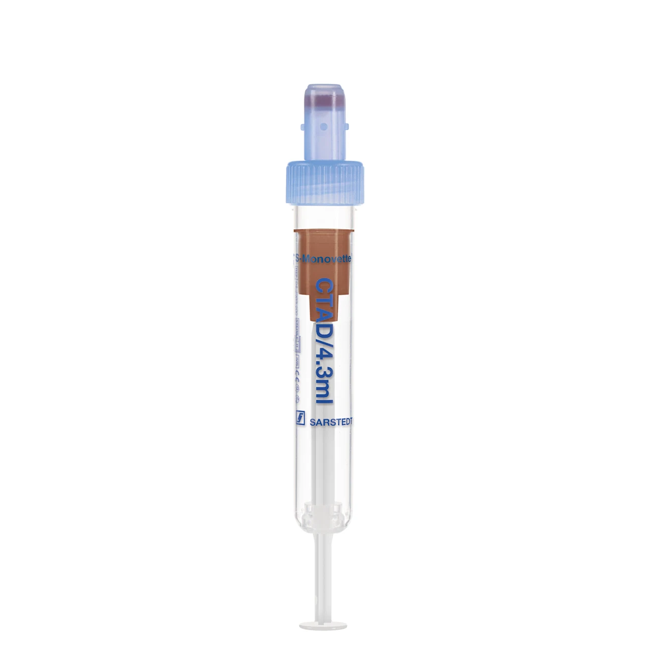 S-Monovette® CTAD, 4,3 ml, キャップ 青, (LxØ)： 75 x 13 mm, プラスチックラベル付き