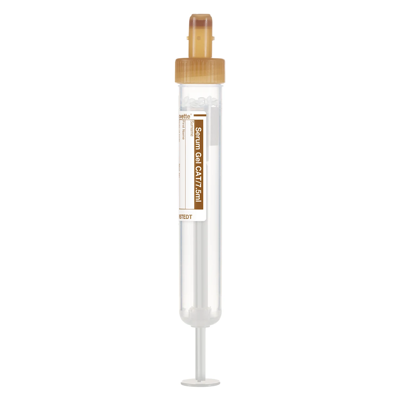 S-Monovette® 血清ゲルCAT, 7,5 ml, キャップ 茶, (LxØ)： 92 x 15 mm, 紙ラベル付き