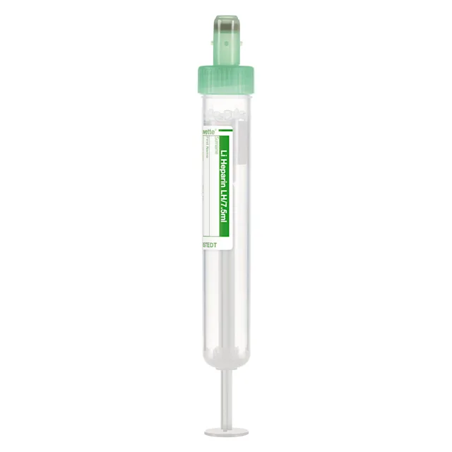 S-Monovette® Lithium heparin LH, 7.5 ml, cap green, (LxØ): 92 x 15 mm, with paper label