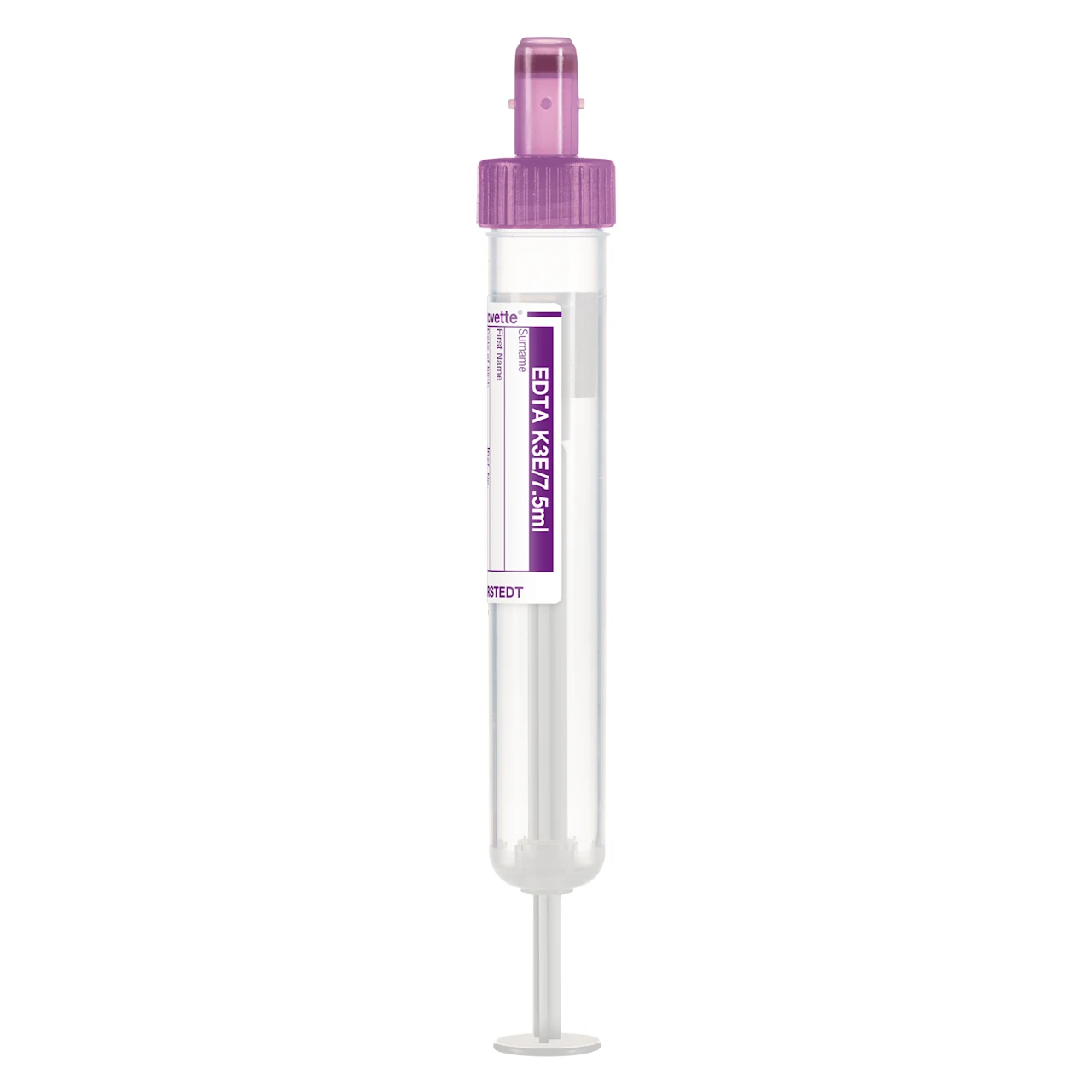 S-Monovette® EDTA K3E, 7,5 ml, キャップ 紫, (LxØ)： 92 x 15 mm, 紙ラベル付き
