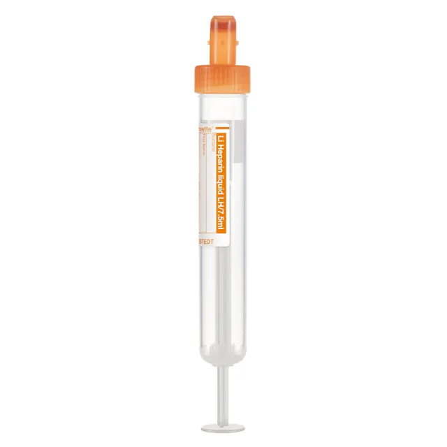 S-Monovette® Lithium heparin LH, fluid, 7.5 ml, cap orange, (LxØ): 92 x 15 mm, with paper label