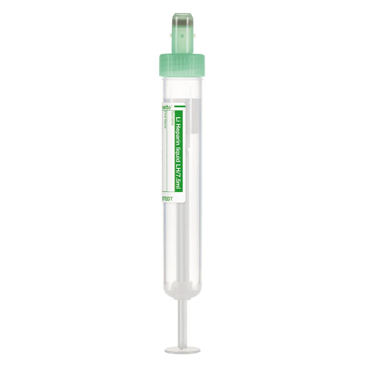 S-Monovette® Lithium heparin LH, fluid, 7.5 ml, cap green, (LxØ): 92 x 15 mm, with paper label