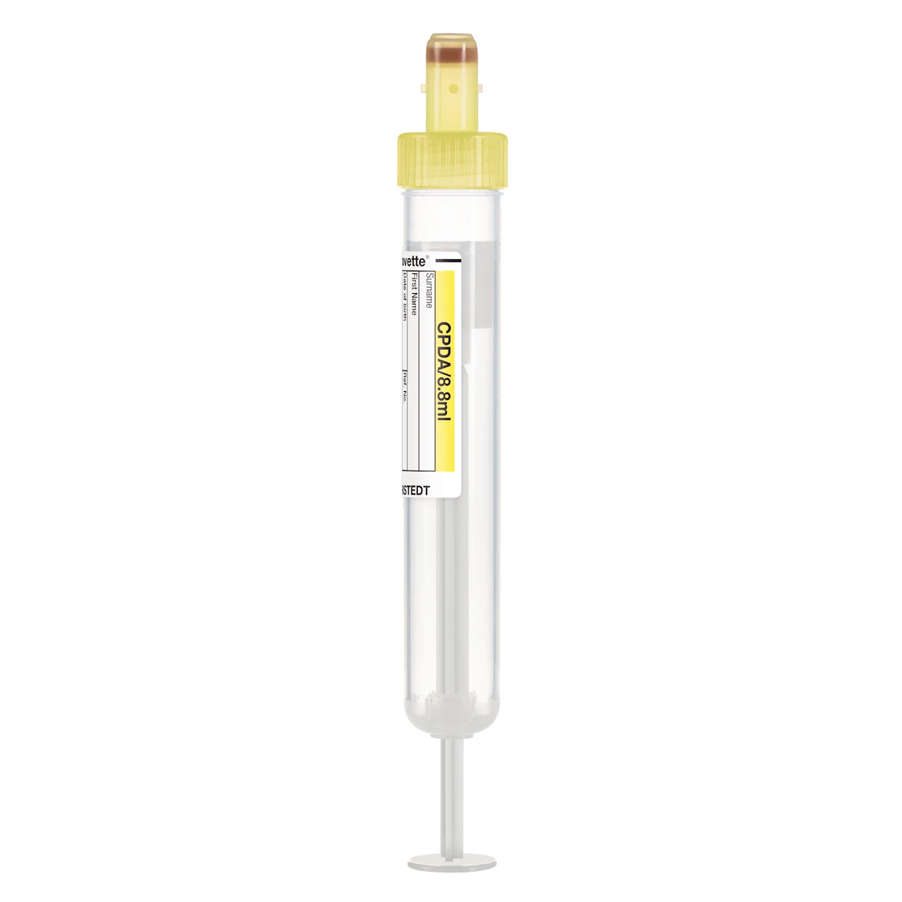 S-Monovette® CPDA, 8,8 ml, キャップ 黄, (LxØ)： 92 x 15 mm, 紙ラベル付き