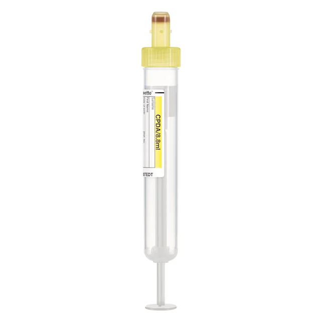 S-Monovette® CPDA, 8,8 ml, bouchon jaune, (L x Ø) : 92 x 15 mm, avec étiquette papier