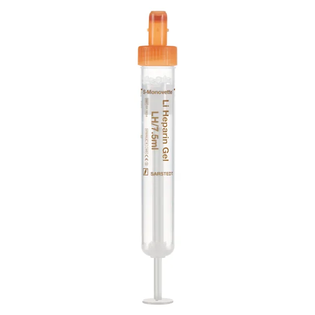 S-Monovette® Lithium heparin gel LH, 7.5 ml, cap orange, (LxØ): 92 x 15 mm, with plastic label