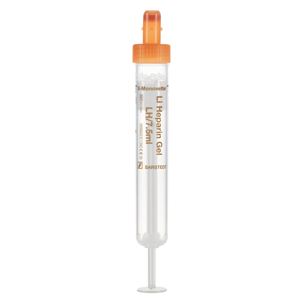 S-Monovette® Lithium heparin gel LH, 7.5 ml, cap orange, (LxØ): 92 x 15 mm, with plastic label