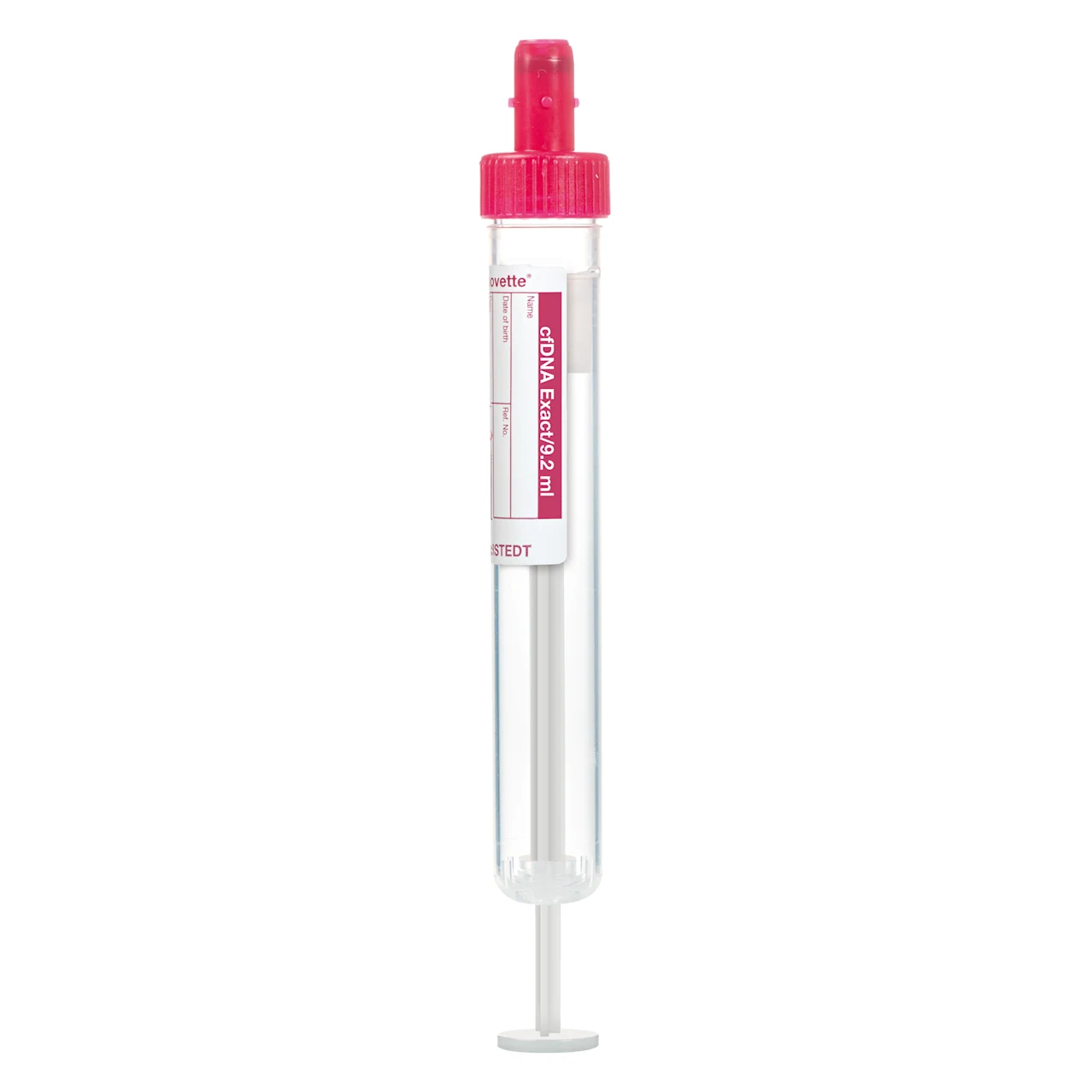 S-Monovette® cfDNA Exact, 9,2 ml, キャップ ラズベリー色, (LxØ)： 100 x 15 mm, 紙ラベル付き