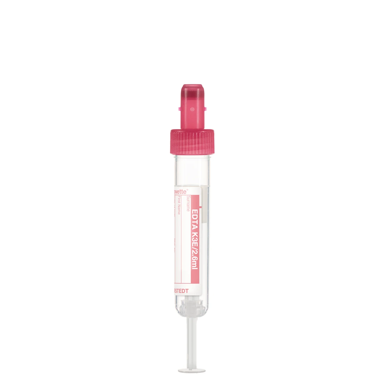 S-Monovette® EDTA K3E, 2,6 ml, キャップ 赤, (LxØ)： 65 x 13 mm, 紙ラベル付き