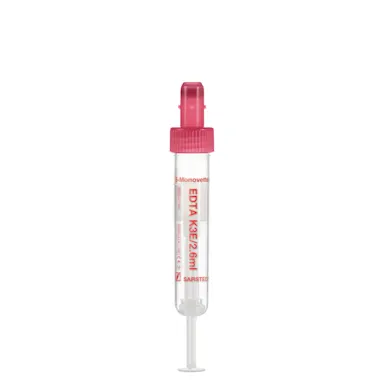 S-Monovette® EDTA K3E, 2.6 ml, cap red, (LxØ): 65 x 13 mm, with plastic label