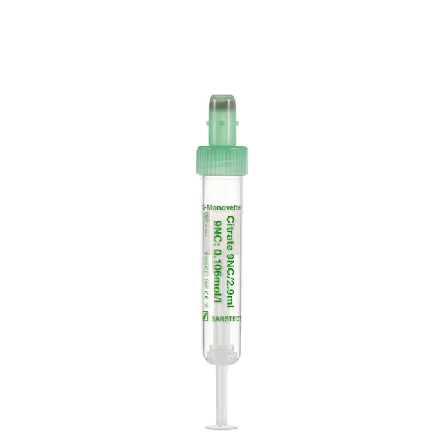 S-Monovette® Citrate 9NC 0.106 mol/l 3.2%, 2.9 ml, cap green, (LxØ): 65 x 13 mm, with plastic label