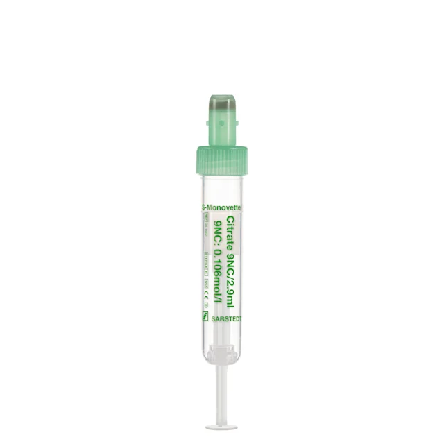 S-Monovette® Citrat 9NC 0.106 mol/l 3,2%, 2,9 ml, Verschluss grün, (LxØ): 65 x 13 mm, mit Kunststoffetikett