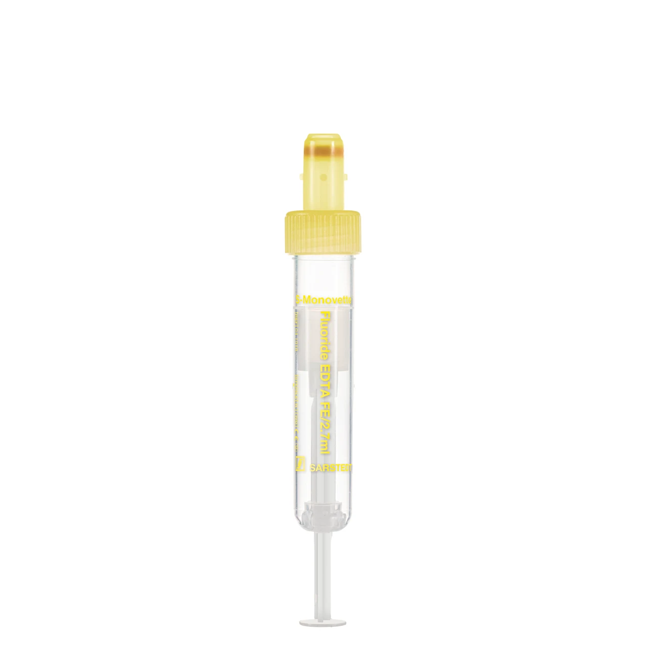 S-Monovette® フッ化物/EDTA FE, 2,6 ml, キャップ 黄, (LxØ)： 65 x 13 mm, プラスチックラベル付き