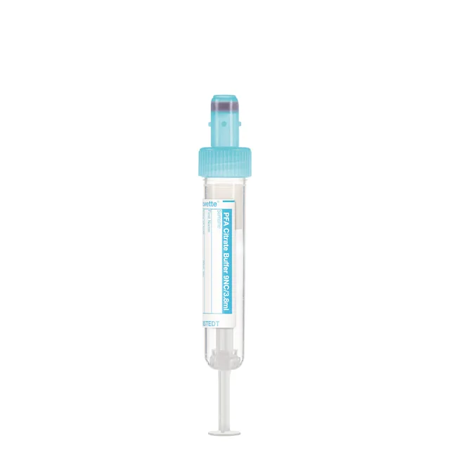 S-Monovette® PFA, Citrate 9NC 0.129 mol/l 3.8% buffered, 3.8 ml, cap light blue, (LxØ): 65 x 13 mm, with paper label