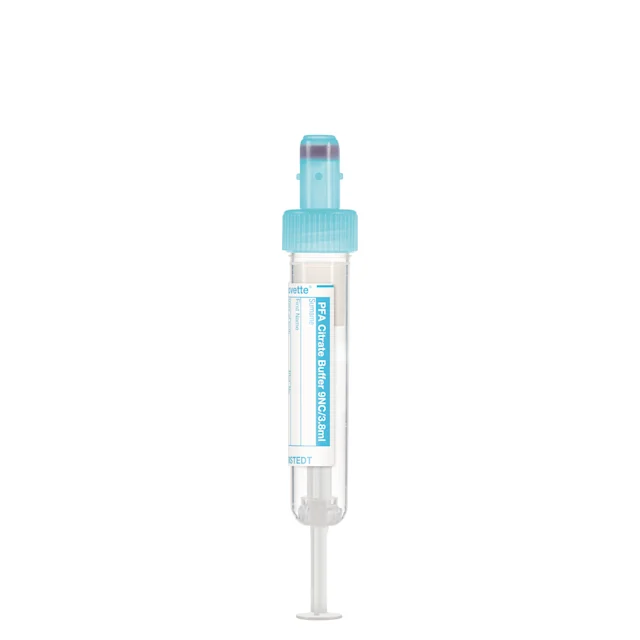 S-Monovette® PFA, Citrat 9NC 0.129 mol/l 3,8% gepuffert, 3,8 ml, Verschluss hellblau, (LxØ): 65 x 13 mm, mit Papieretikett