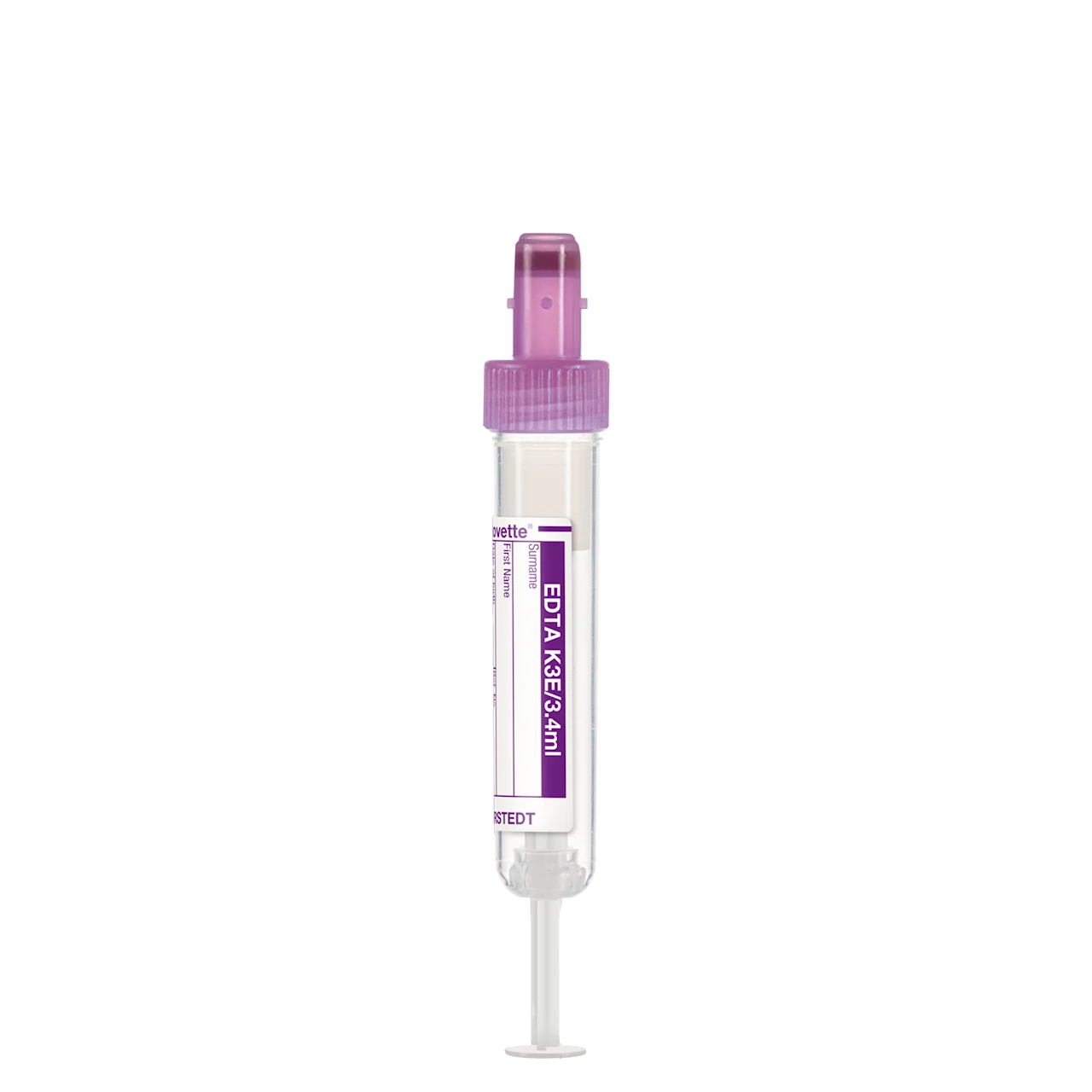 S-Monovette® EDTA K3E, 3,4 ml, キャップ 紫, (LxØ)： 65 x 13 mm, 紙ラベル付き
