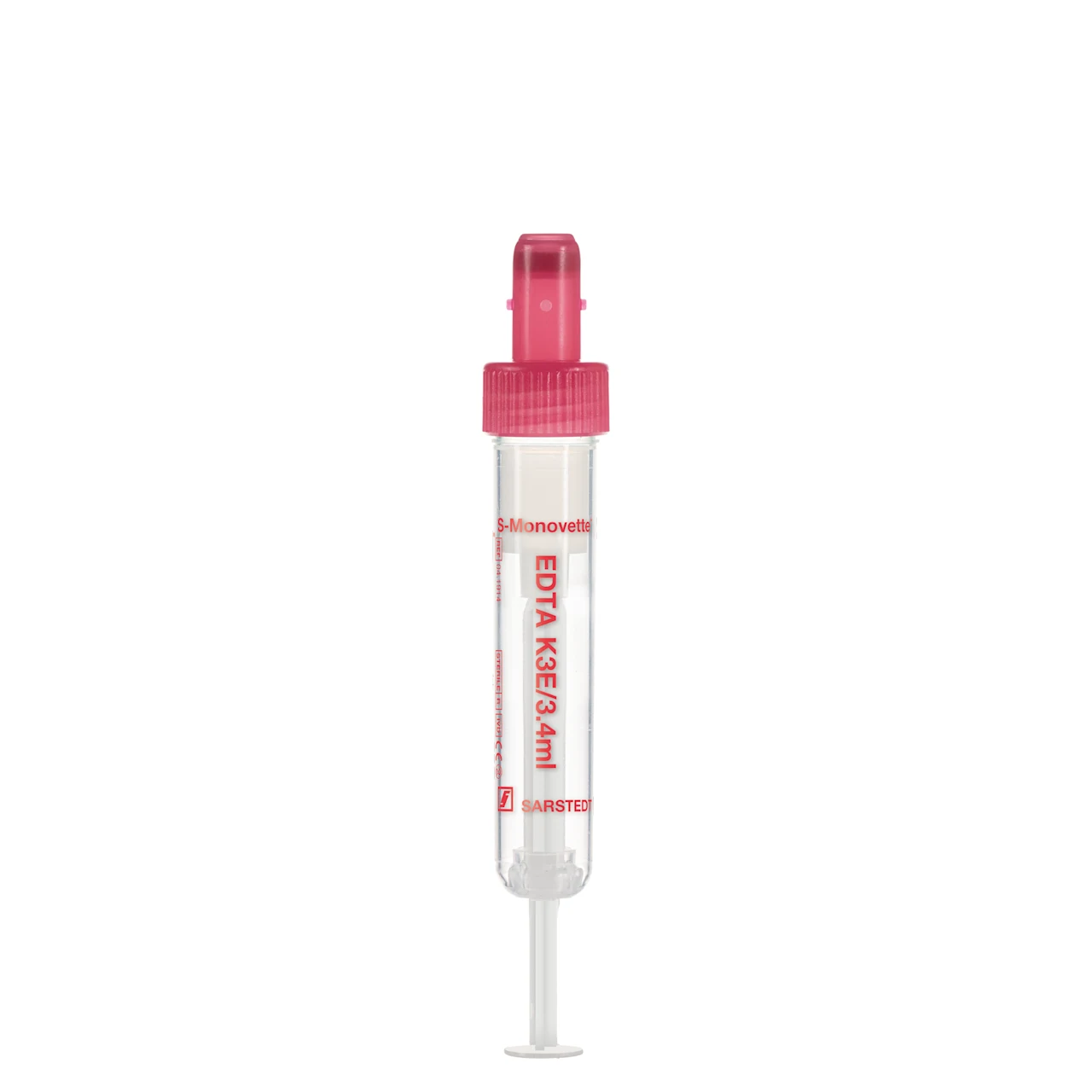 S-Monovette® EDTA K3E, 3,4 ml, キャップ 赤, (LxØ)： 65 x 13 mm, プラスチックラベル付き
