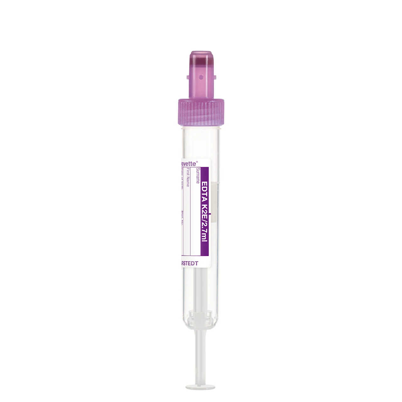 S-Monovette® EDTA K2E, 2,7 ml, キャップ 紫, (LxØ)： 75 x 13 mm, 紙ラベル付き