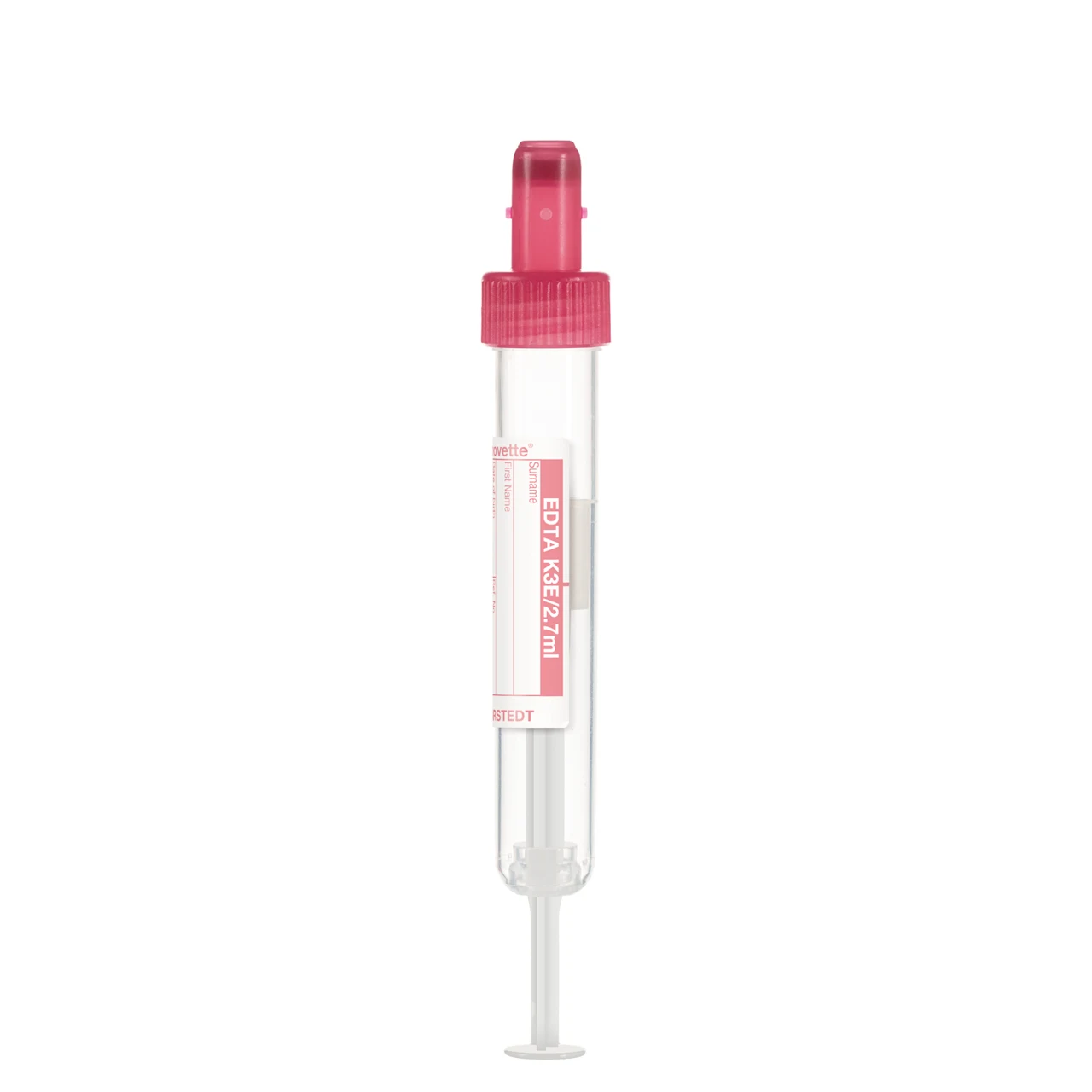 S-Monovette® EDTA K3E, 2,7 ml, キャップ 赤, (LxØ)： 75 x 13 mm, 紙ラベル付き