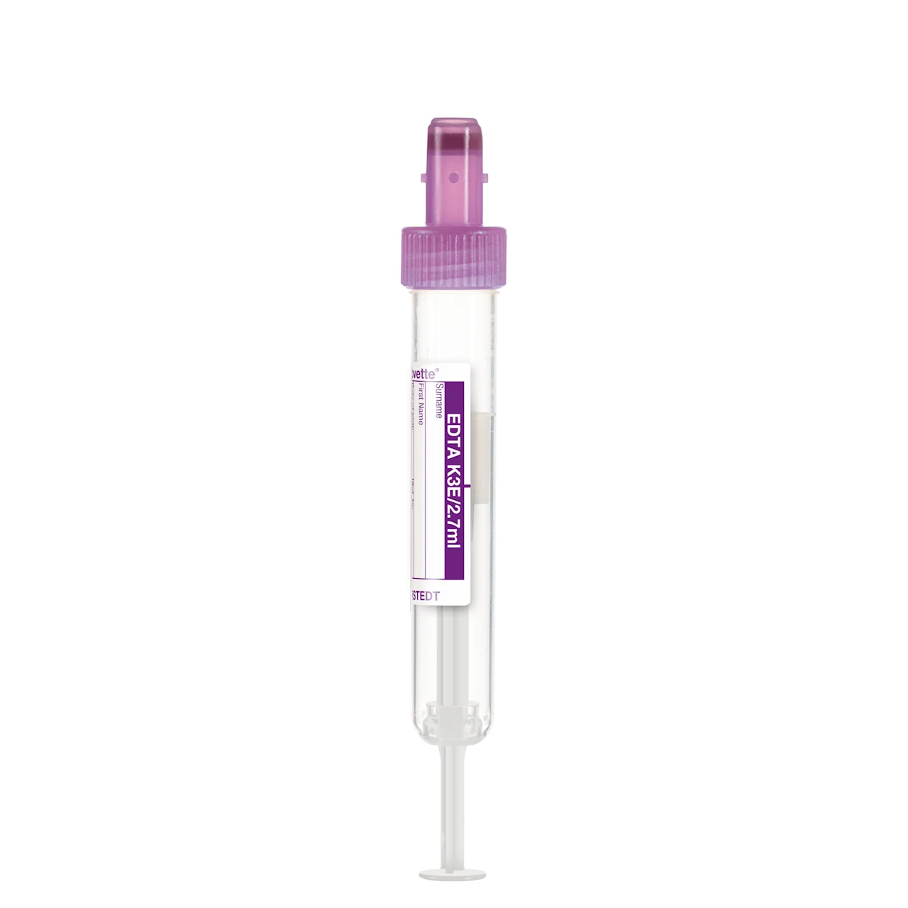 S-Monovette® EDTA K3E, 2,7 ml, キャップ 紫, (LxØ)： 75 x 13 mm, 紙ラベル付き