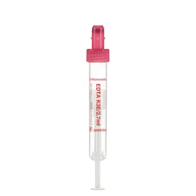 S-Monovette® EDTA K3E, 2.7 ml, cap red, (LxØ): 75 x 13 mm, with plastic label