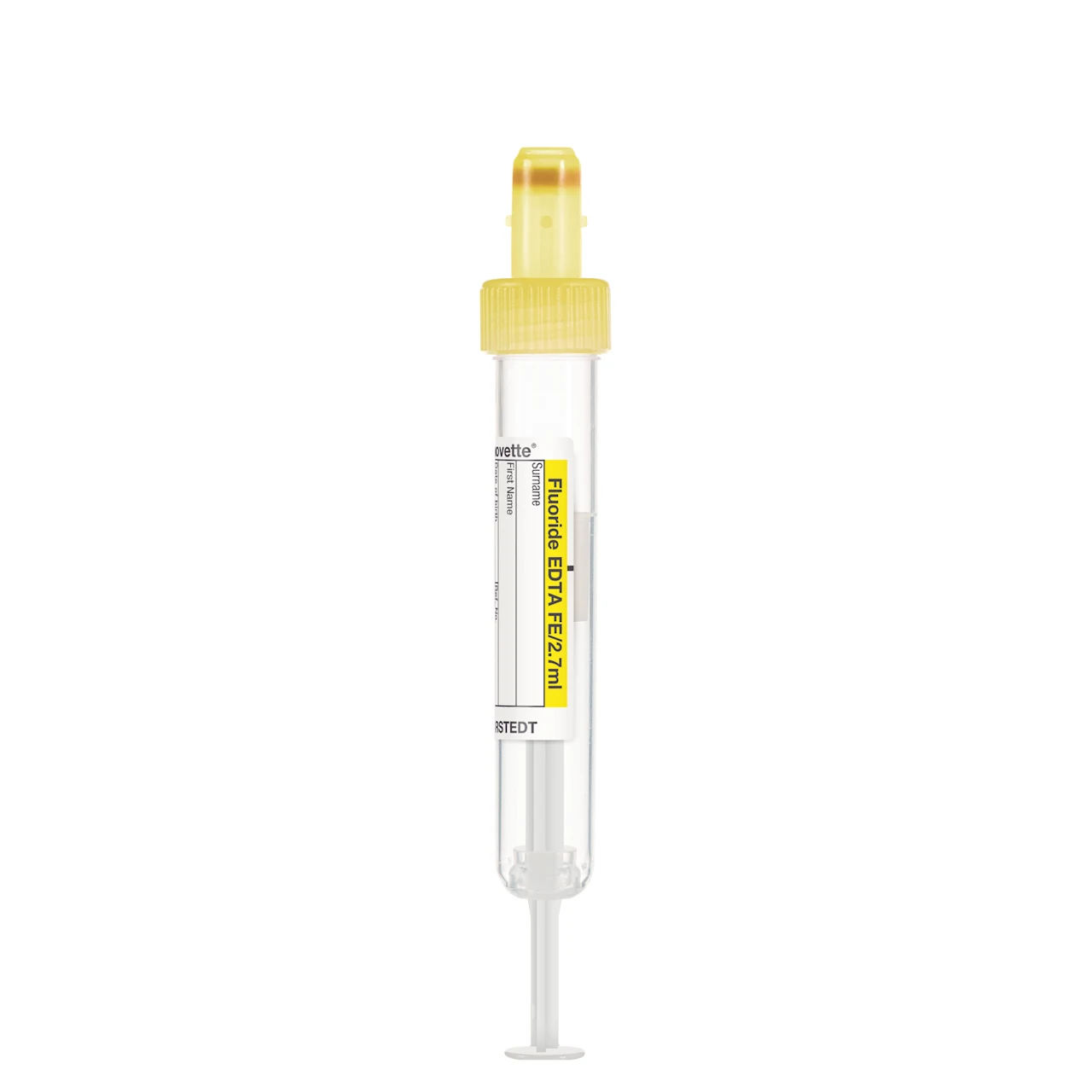 S-Monovette® フッ化物/EDTA FE, 2,7 ml, キャップ 黄, (LxØ)： 75 x 13 mm, 紙ラベル付き