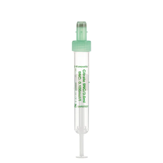 S-Monovette® Citrat 9NC 0.106 mol/l 3,2%, 3 ml, Verschluss grün, (LxØ): 75 x 13 mm, mit Kunststoffetikett
