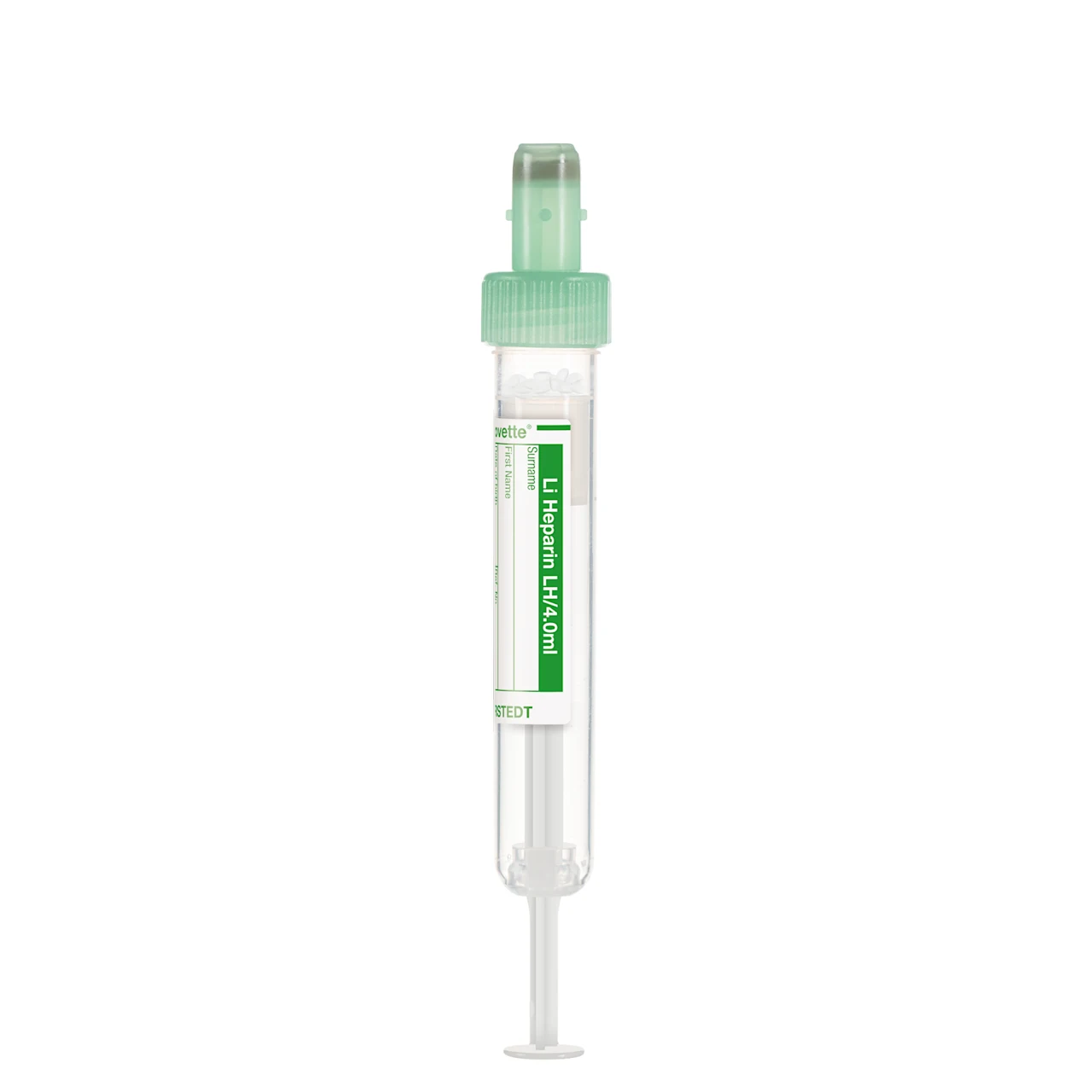S-Monovette® Lithium heparin LH, 4 ml, cap green, (LxØ): 75 x 13 mm, with paper label