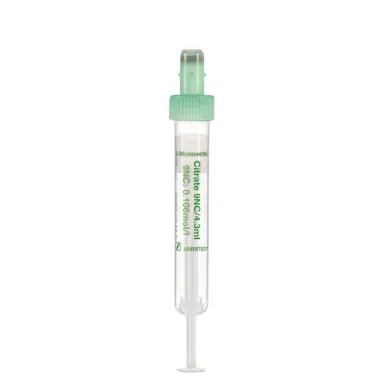 S-Monovette® Citrate 9NC 0.106 mol/l 3.2%, 4.3 ml, cap green, (LxØ): 75 x 13 mm, with plastic label