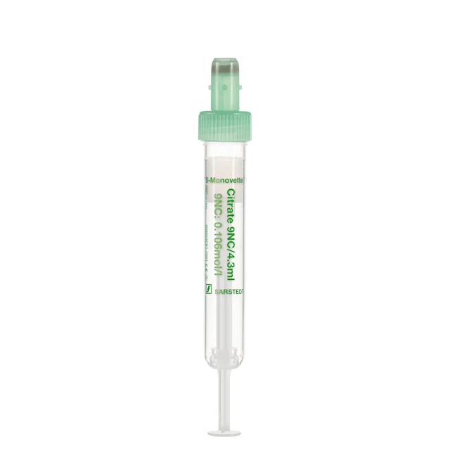 S-Monovette® Citrat 9NC 0.106 mol/l 3,2%, 4,3 ml, Verschluss grün, (LxØ): 75 x 13 mm, mit Kunststoffetikett