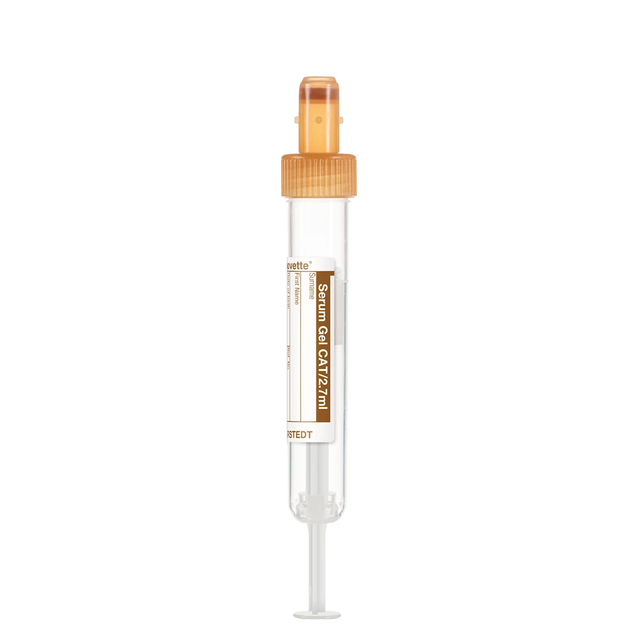 S-Monovette® 血清ゲルCAT, 2,7 ml, キャップ 茶, (LxØ)： 75 x 13 mm, 紙ラベル付き