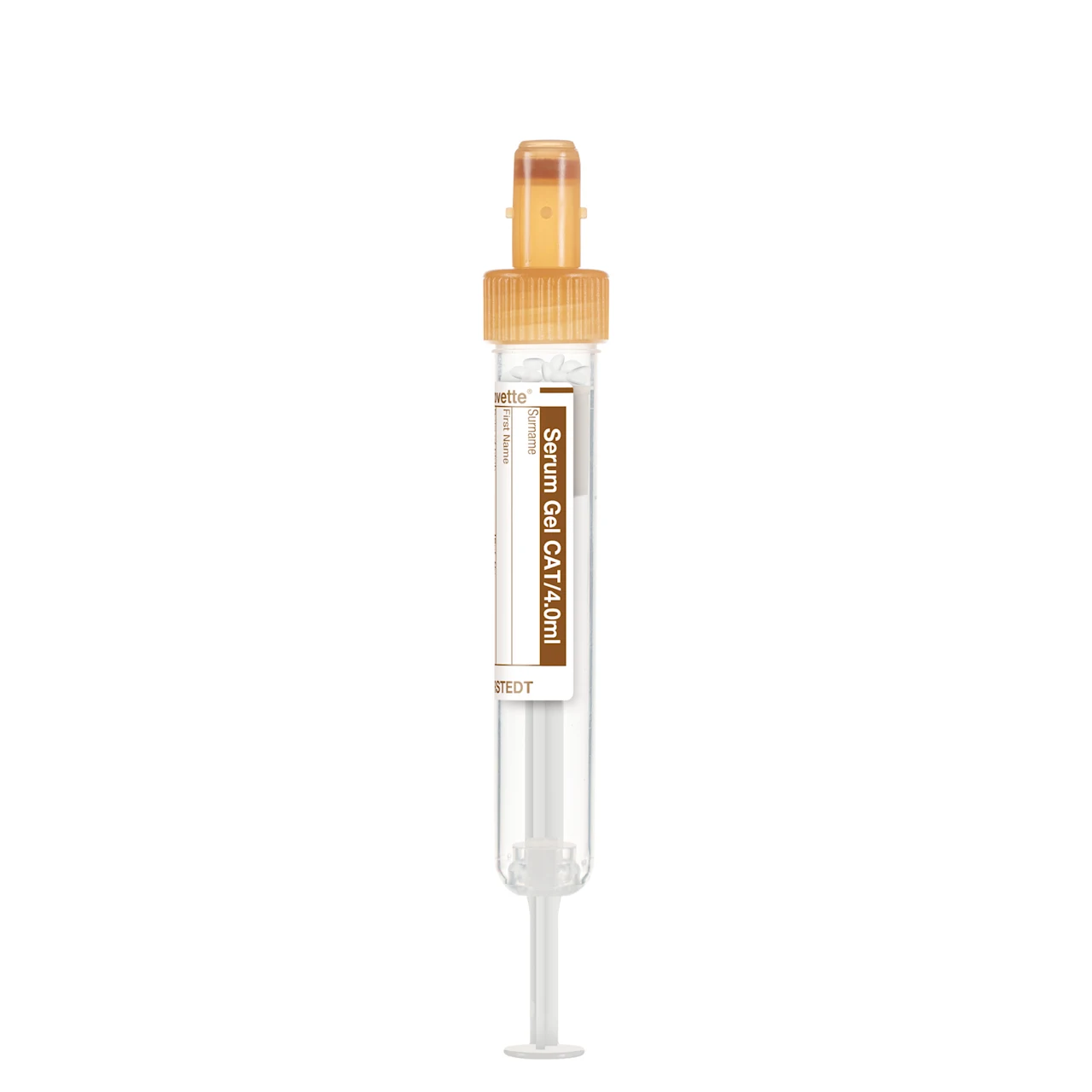 S-Monovette® 血清ゲルCAT, 4 ml, キャップ 茶, (LxØ)： 75 x 13 mm, 紙ラベル付き