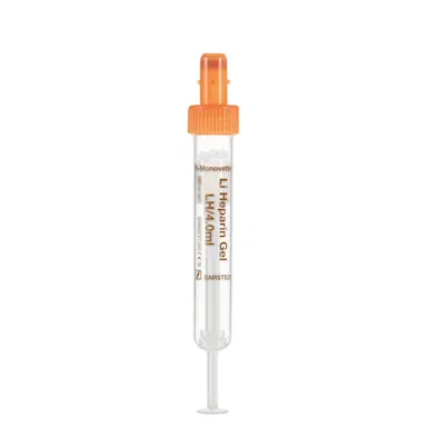 S-Monovette® Lithium heparin gel LH, 4 ml, cap orange, (LxØ): 75 x 13 mm, with plastic label