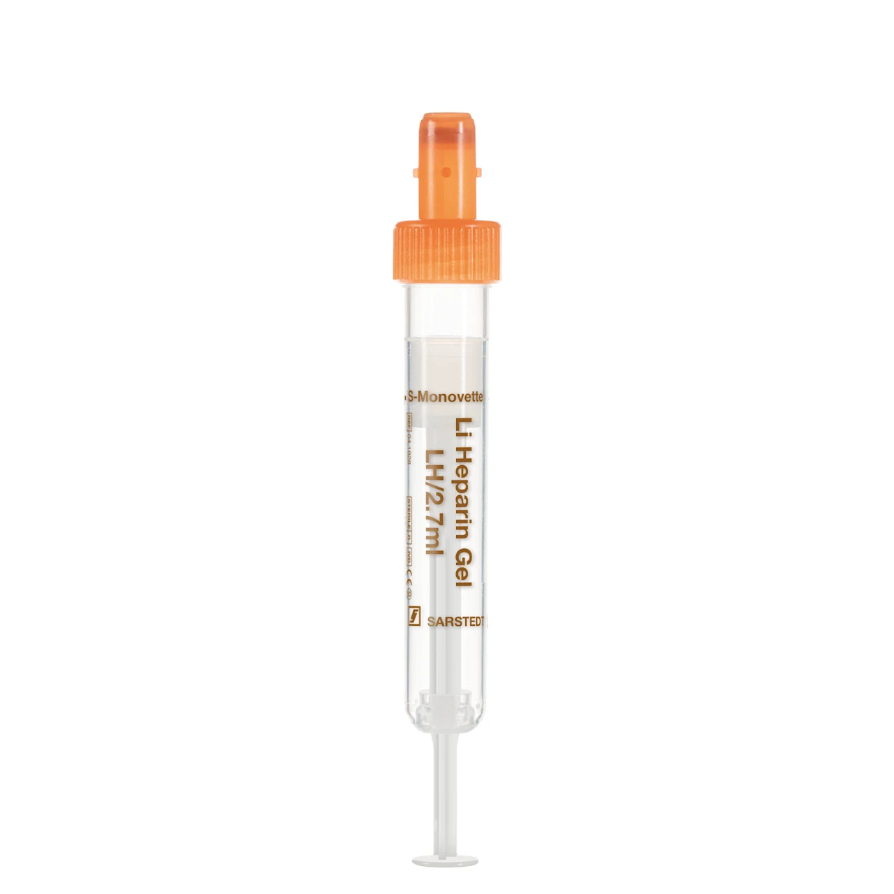 S-Monovette® Lithium heparin gel LH, 2.7 ml, cap orange, (LxØ): 75 x 13 mm, with plastic label