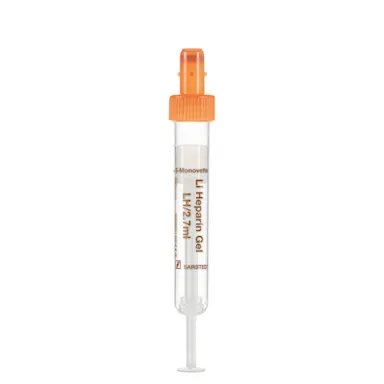S-Monovette® Lithium heparin gel LH, 2.7 ml, cap orange, (LxØ): 75 x 13 mm, with plastic label