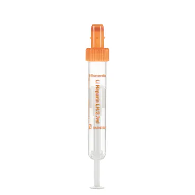 S-Monovette® Lithium heparin LH, 2.7 ml, cap orange, (LxØ): 75 x 13 mm, with plastic label