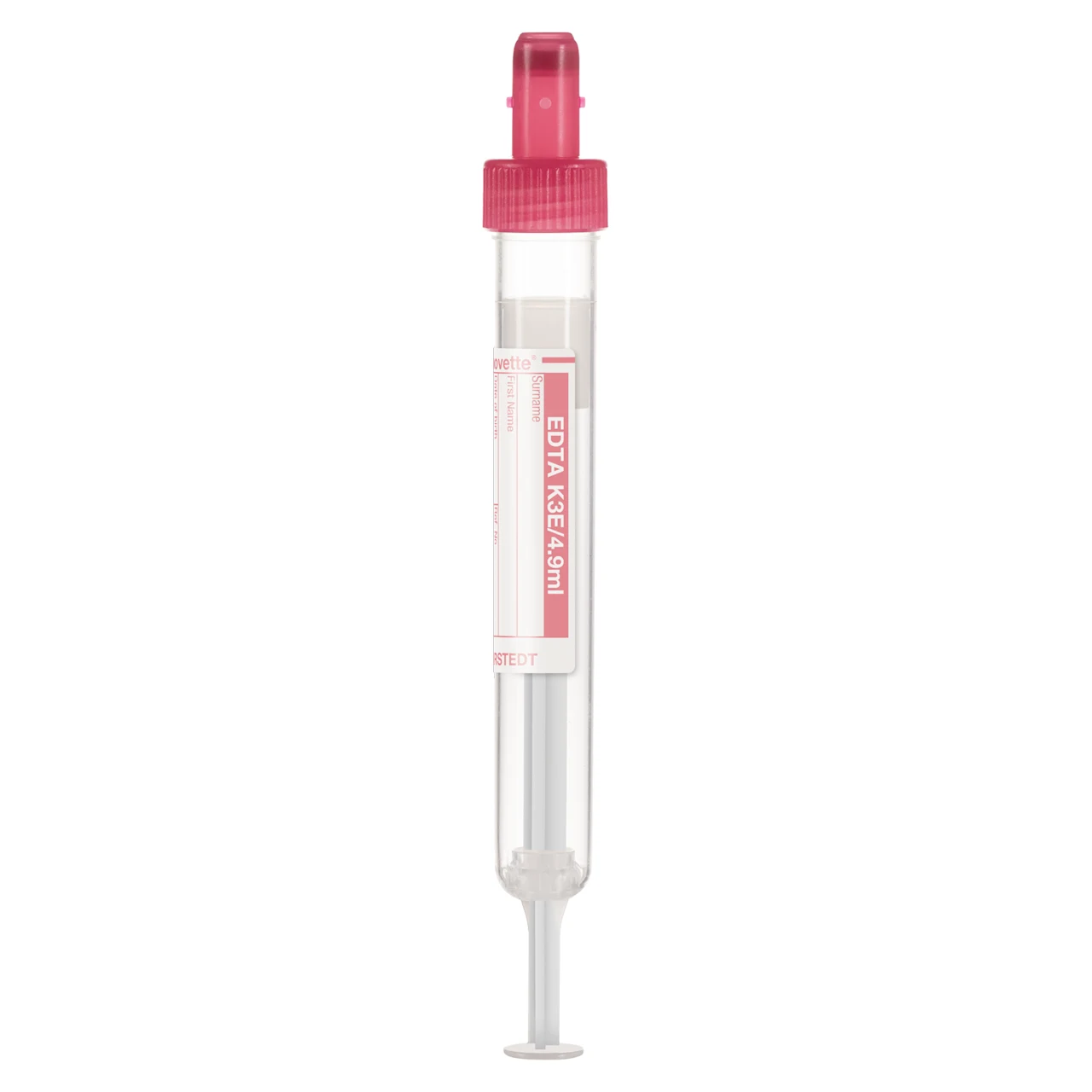 S-Monovette® EDTA K3E, 4,9 ml, キャップ 赤, (LxØ)： 90 x 13 mm, 紙ラベル付き