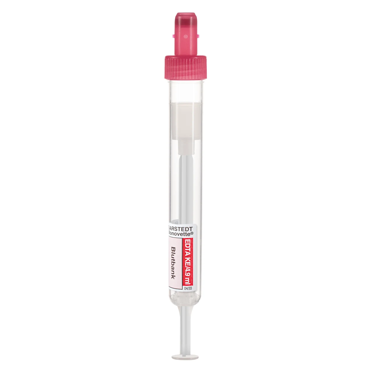 S-Monovette® EDTA K3E, 4,9 ml, キャップ 赤, (LxØ)： 90 x 13 mm, 紙ラベル付き