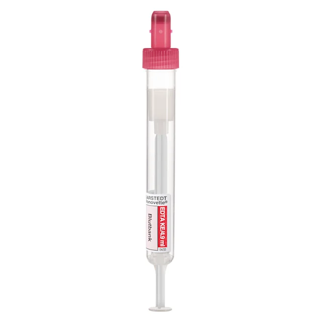 S-Monovette® EDTA K3E, 4,9 ml, Verschluss rot, (LxØ): 90 x 13 mm, mit Papieretikett