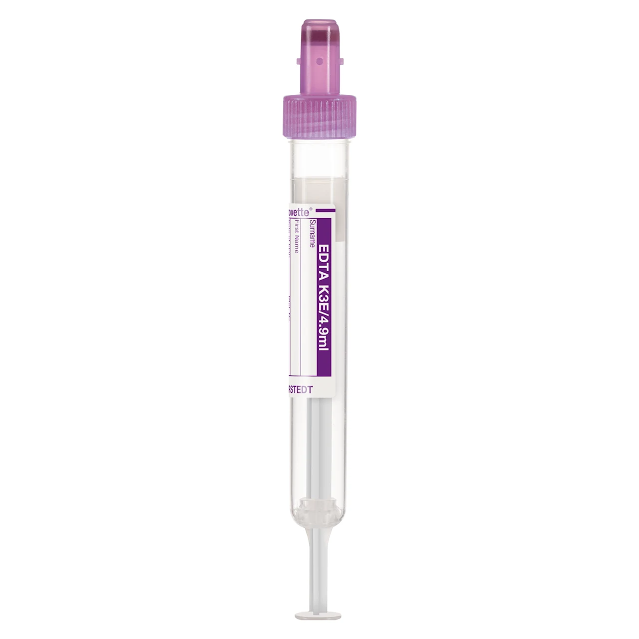 S-Monovette® EDTA K3E, 4,9 ml, キャップ 紫, (LxØ)： 90 x 13 mm, 紙ラベル付き