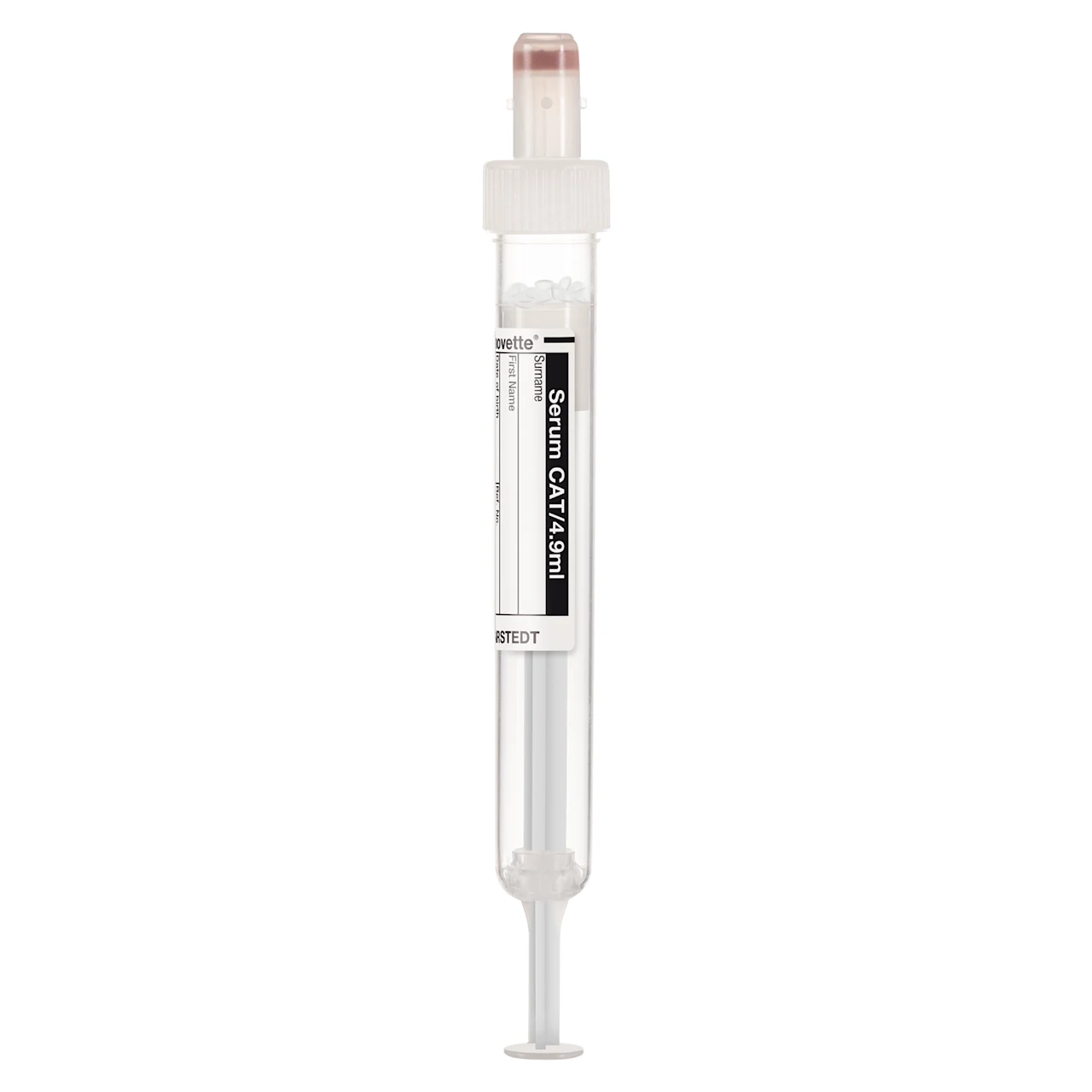 S-Monovette® 血清 - CAT, 4,9 ml, キャップ 白, (LxØ)： 90 x 13 mm, 紙ラベル付き