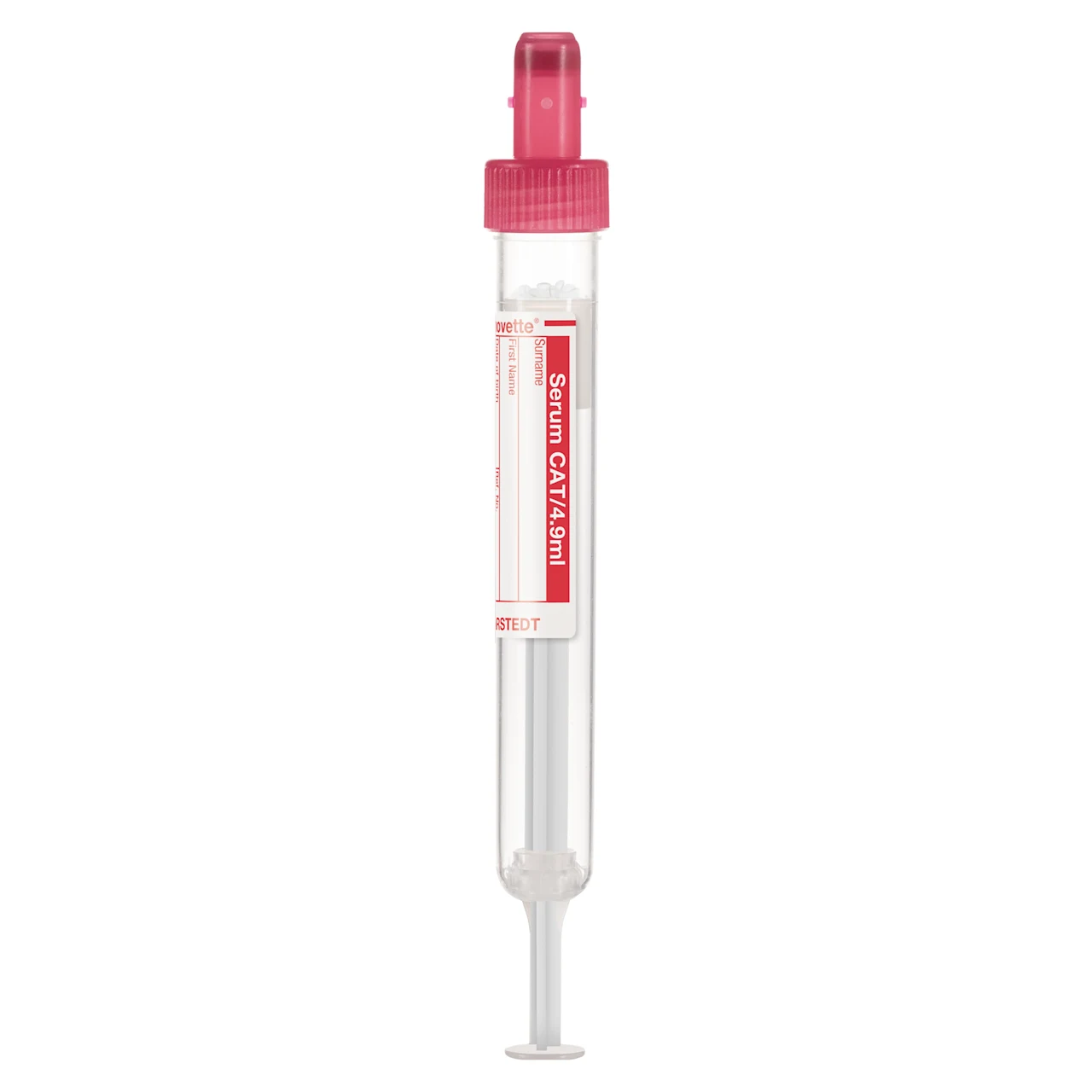S-Monovette® 血清 - CAT, 4,9 ml, キャップ 赤, (LxØ)： 90 x 13 mm, 紙ラベル付き