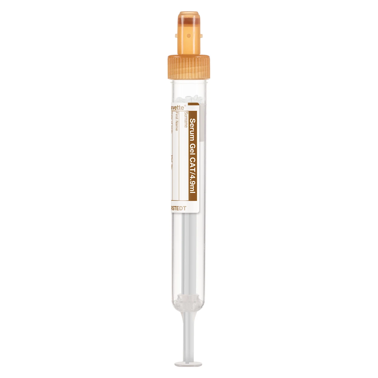 S-Monovette® 血清ゲルCAT, 4,9 ml, キャップ 茶, (LxØ)： 90 x 13 mm, 紙ラベル付き