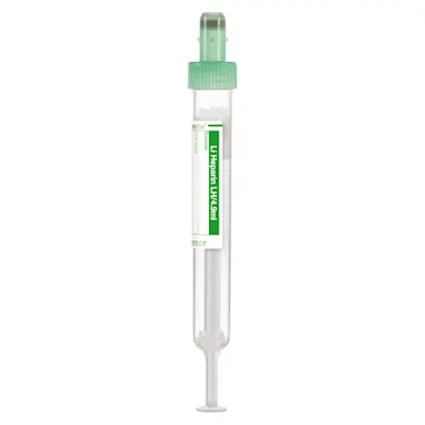 S-Monovette® Lithium heparin LH, 4.9 ml, cap green, (LxØ): 90 x 13 mm, with paper label