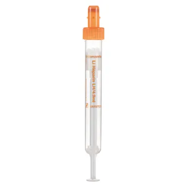 S-Monovette® Lithium heparin LH, 4.9 ml, cap orange, (LxØ): 90 x 13 mm, with plastic label