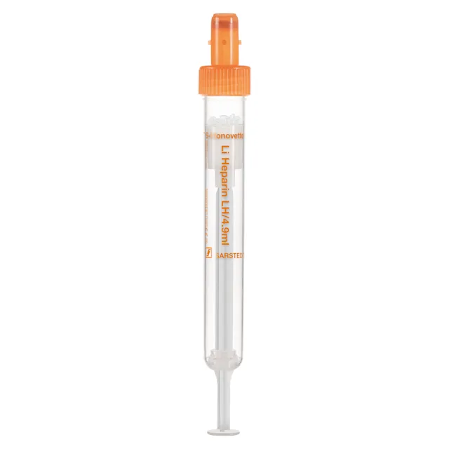 S-Monovette® Lithium heparin LH, 4.9 ml, cap orange, (LxØ): 90 x 13 mm, with plastic label