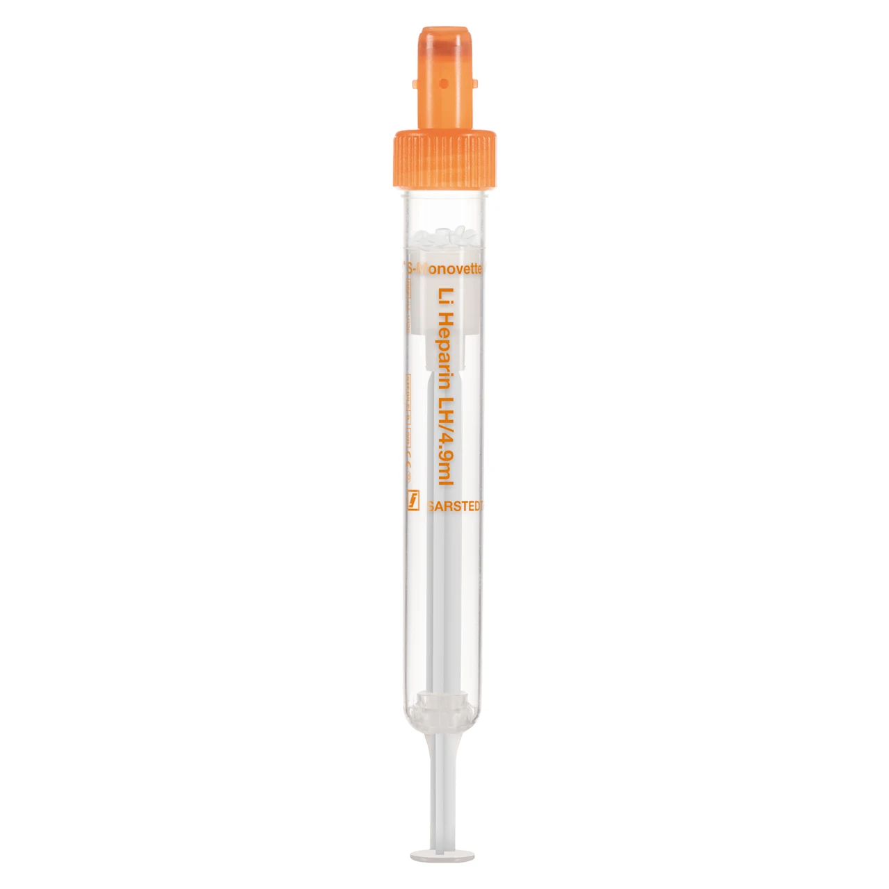 S-Monovette® Lithium heparin LH, 4.9 ml, cap orange, (LxØ): 90 x 13 mm, with plastic label